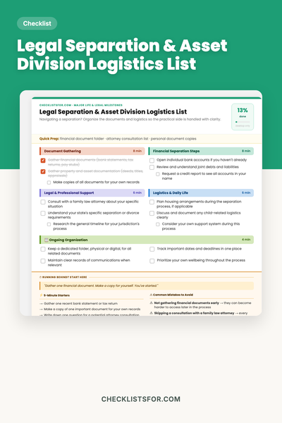 Legal Separation & Asset Division Logistics List