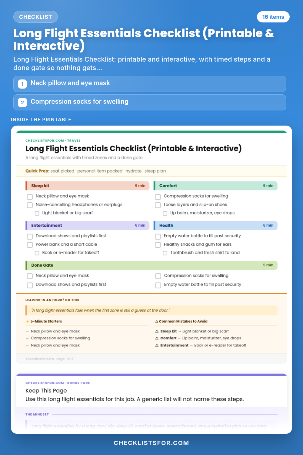 Long Flight Essentials Checklist (Printable & Interactive)