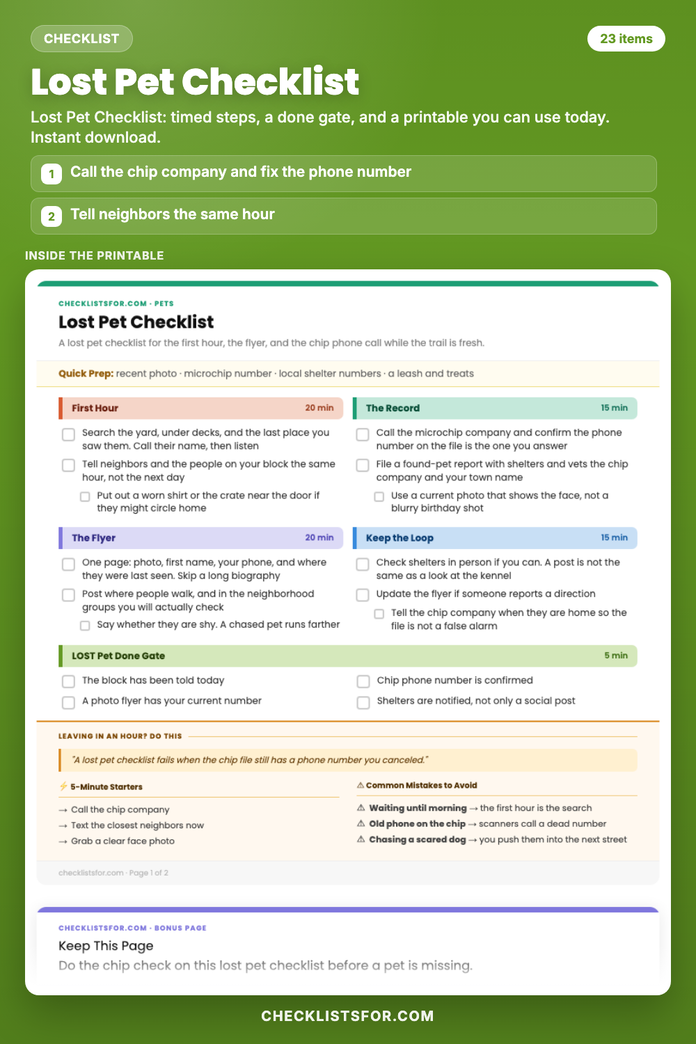 Lost Pet Checklist