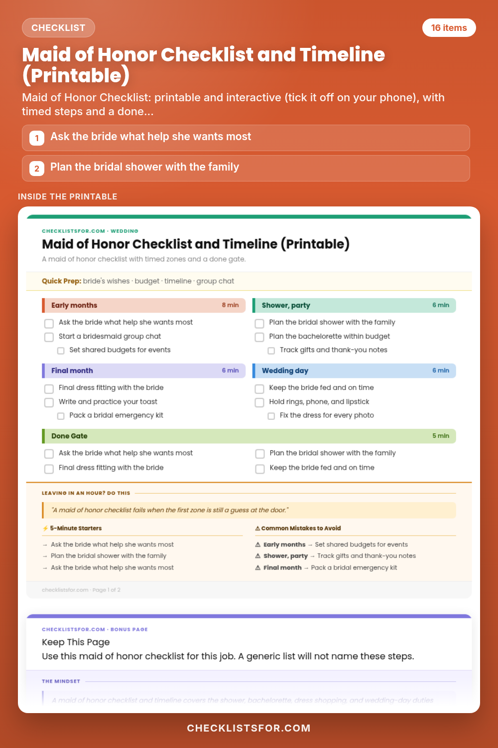Maid of Honor Checklist and Timeline (Printable)