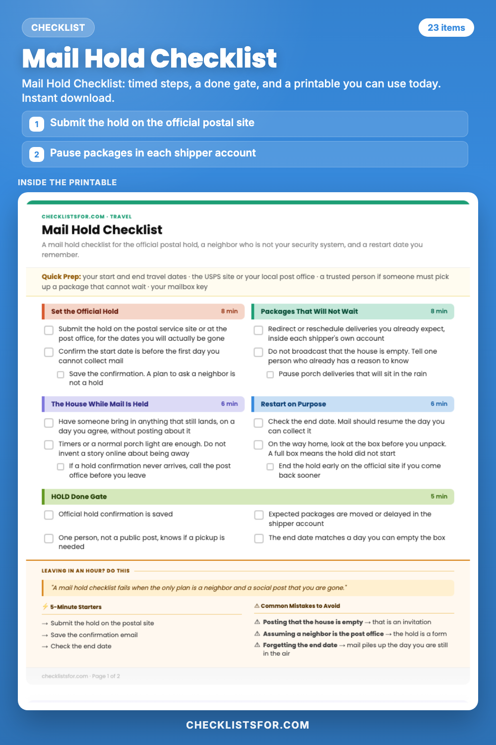 Mail Hold Checklist