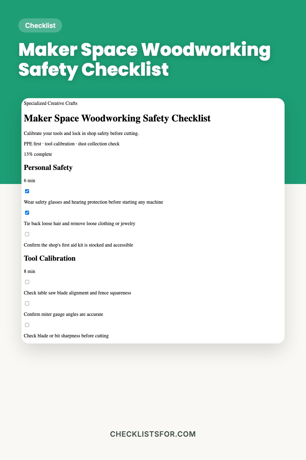 Maker Space Woodworking Safety Checklist