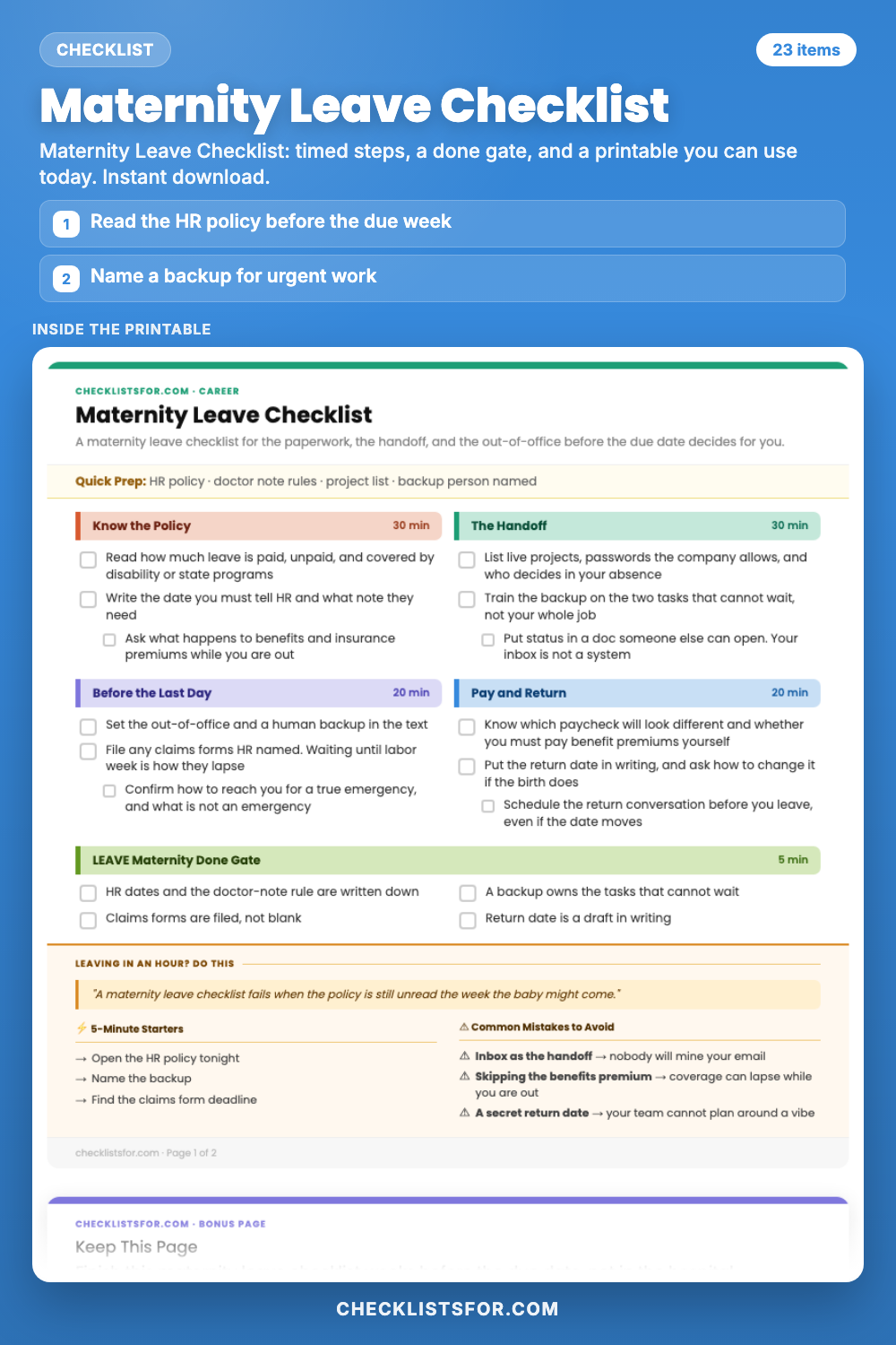 Maternity Leave Checklist