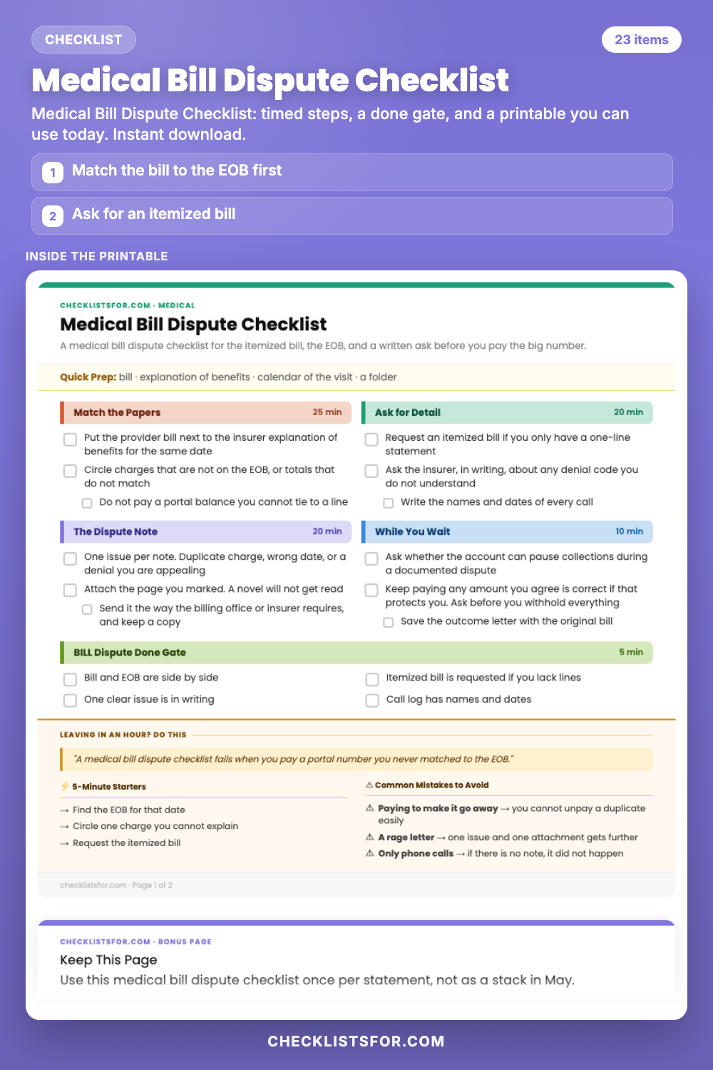Medical Bill Dispute Checklist cover, interactive checklist