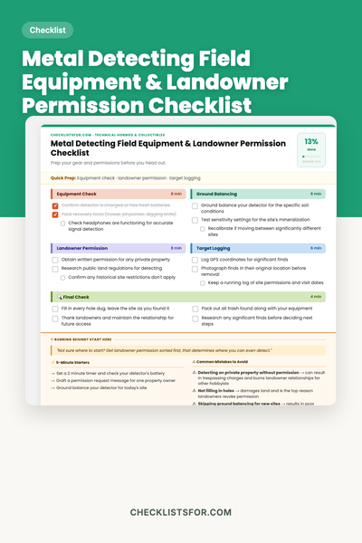 Metal Detecting Field Equipment & Landowner Permission Checklist