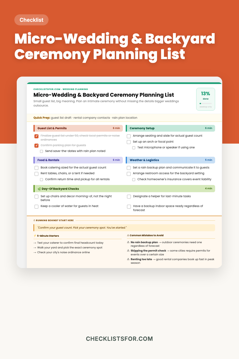 Micro-Wedding & Backyard Ceremony Planning List cover, interactive checklist