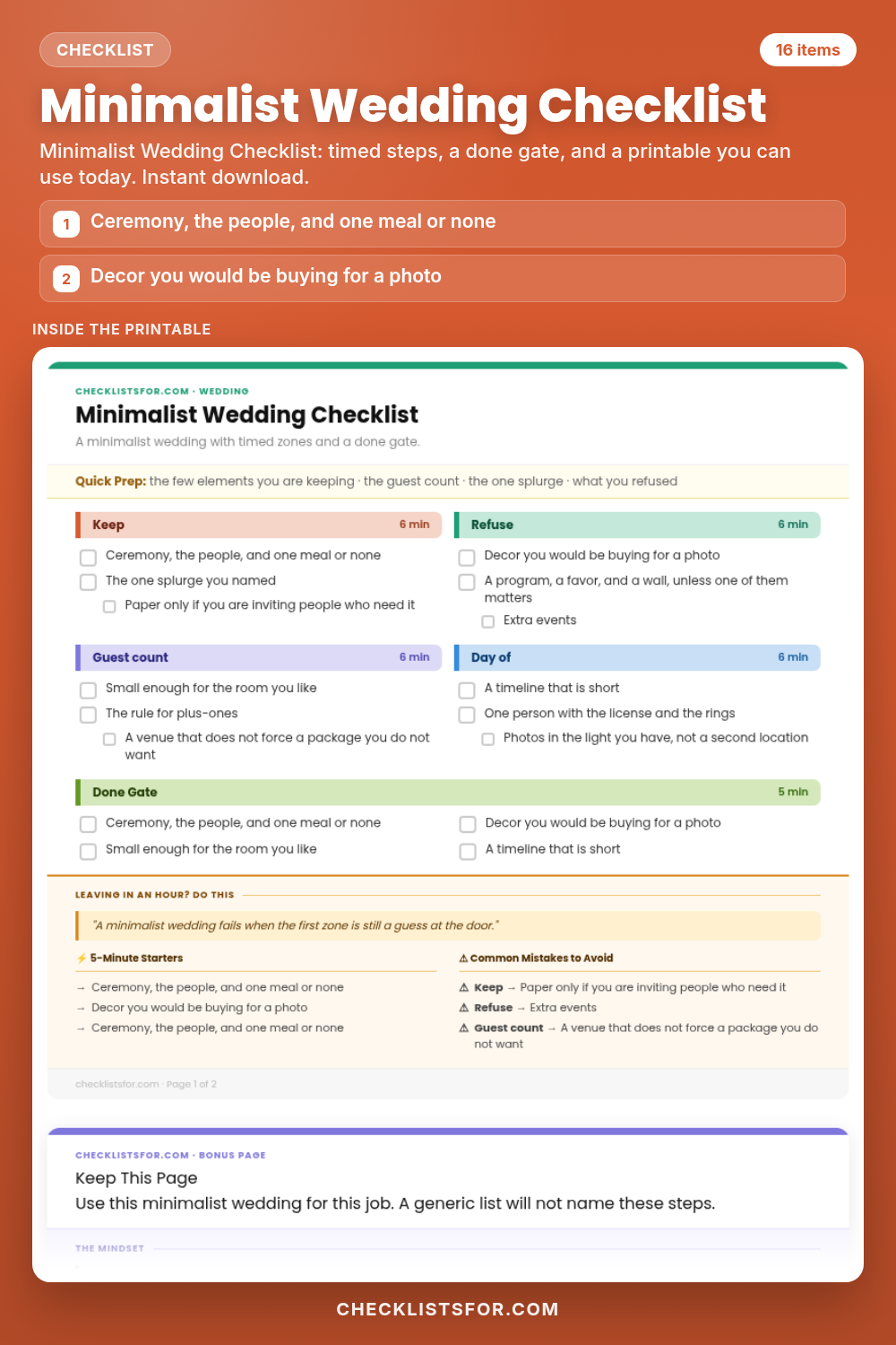 Minimalist Wedding Checklist