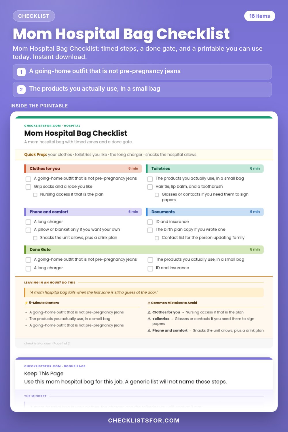 Mom Hospital Bag Checklist