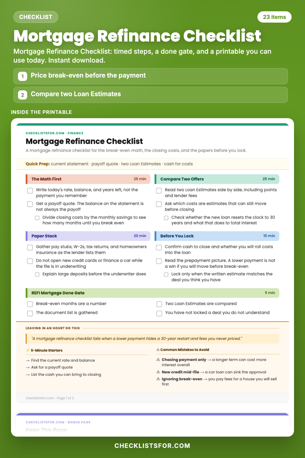 Mortgage Refinance Checklist