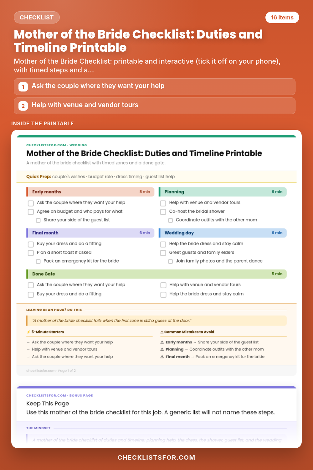 Mother of the Bride Checklist: Duties and Timeline Printable