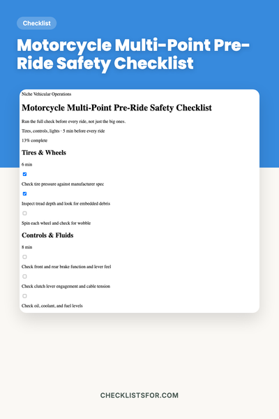 Motorcycle Multi-Point Pre-Ride Safety Checklist