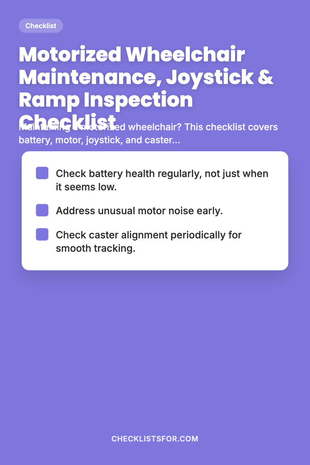 Motorized Wheelchair Maintenance, Joystick & Ramp Inspection Checklist