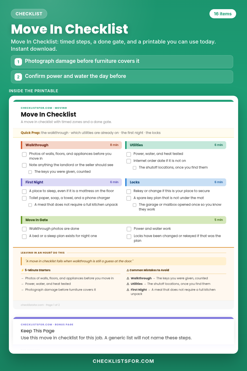 Move In Checklist cover, interactive checklist