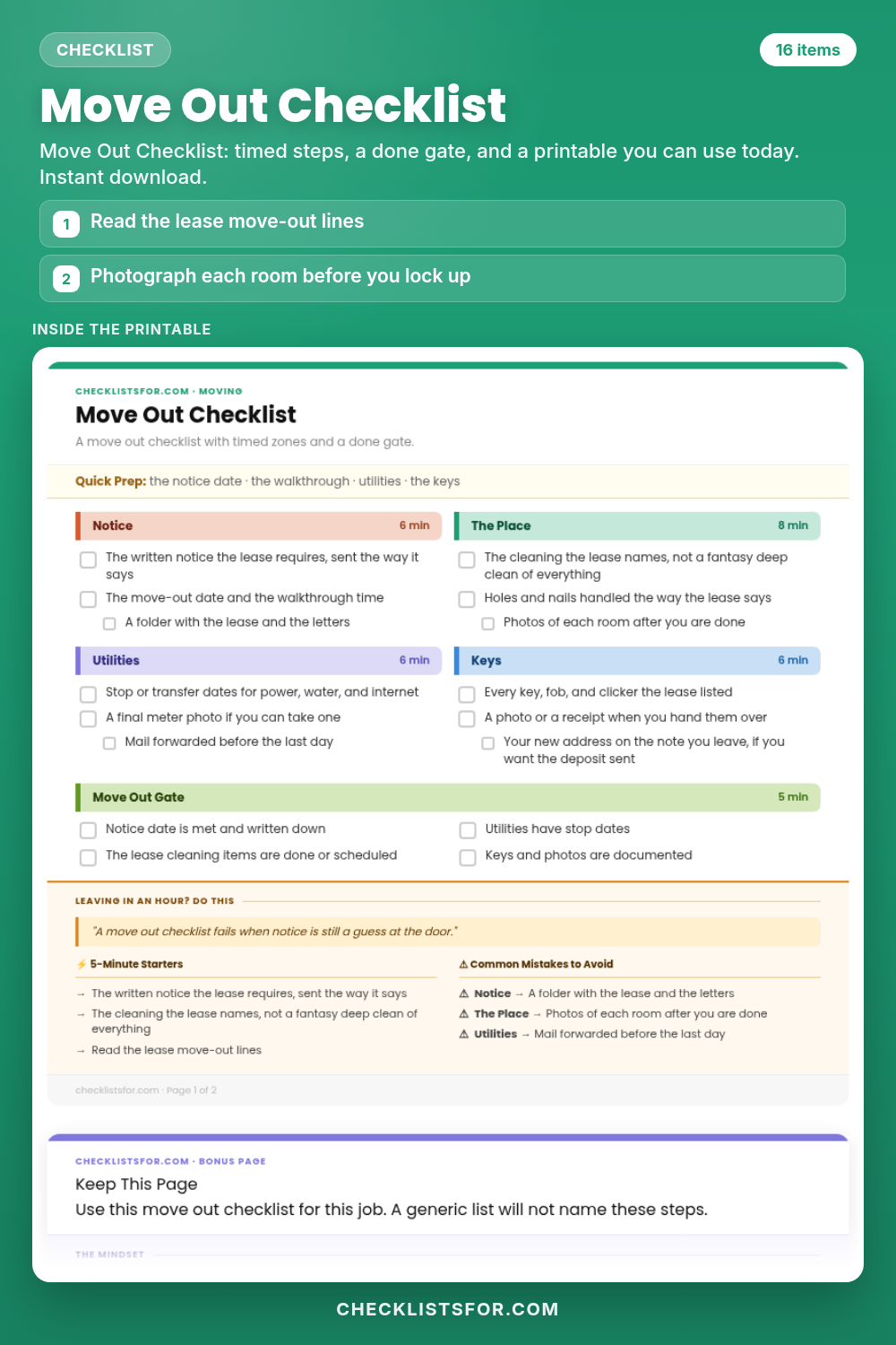 Move Out Checklist cover, interactive checklist