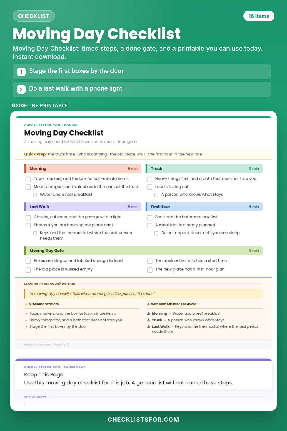 Moving Day Checklist cover, interactive checklist