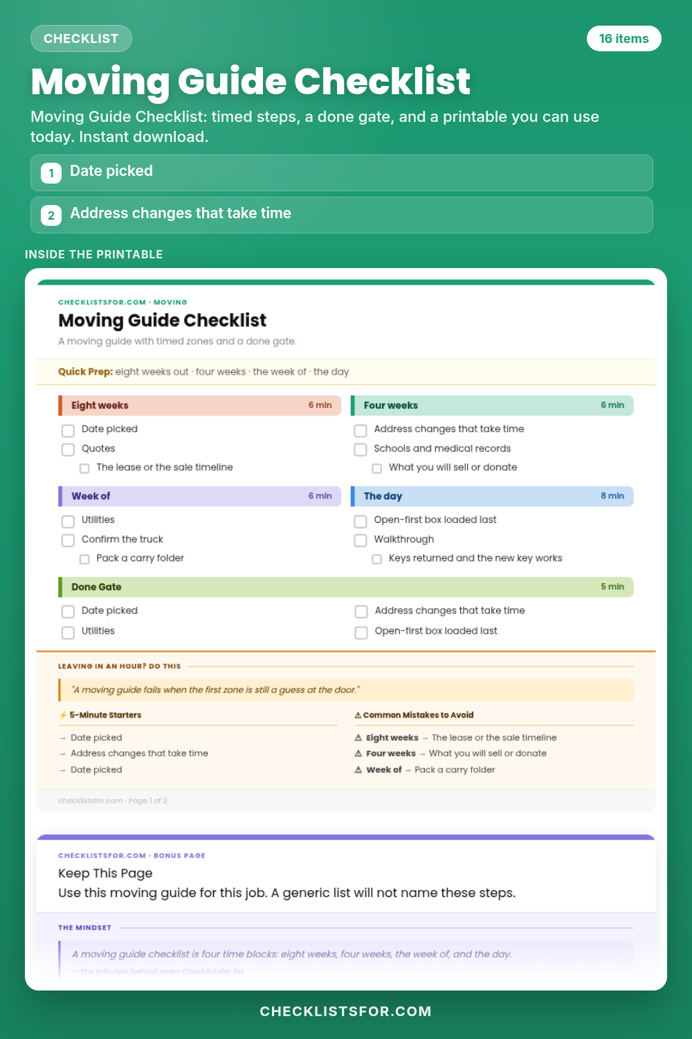 Moving Guide Checklist cover, interactive checklist