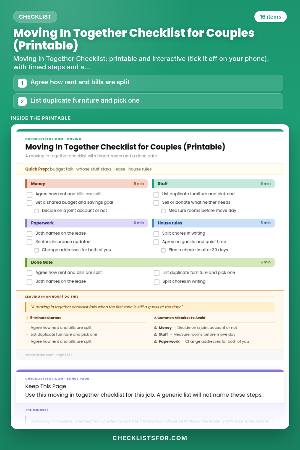 Moving In Together Checklist for Couples (Printable)