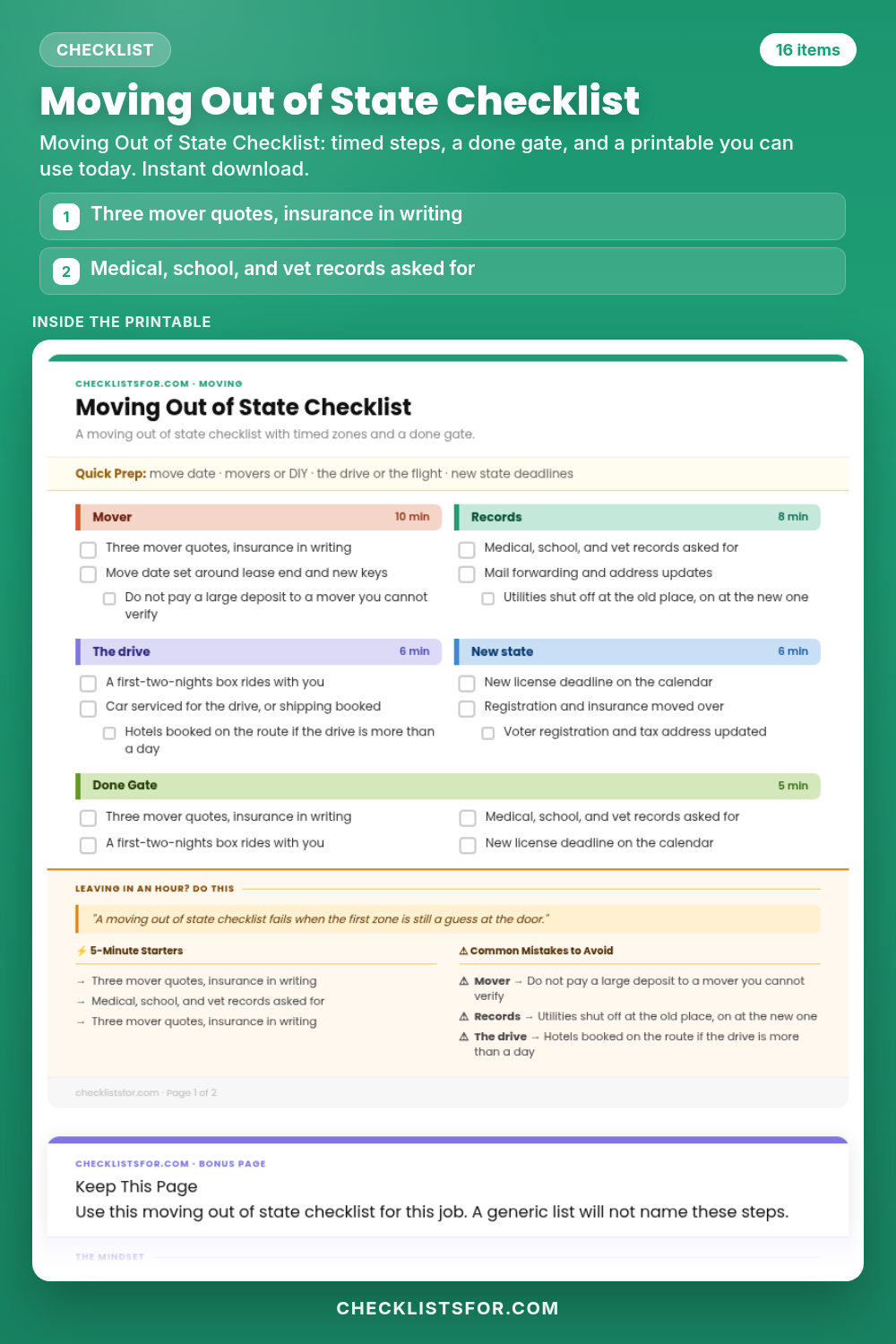 Moving Out of State Checklist