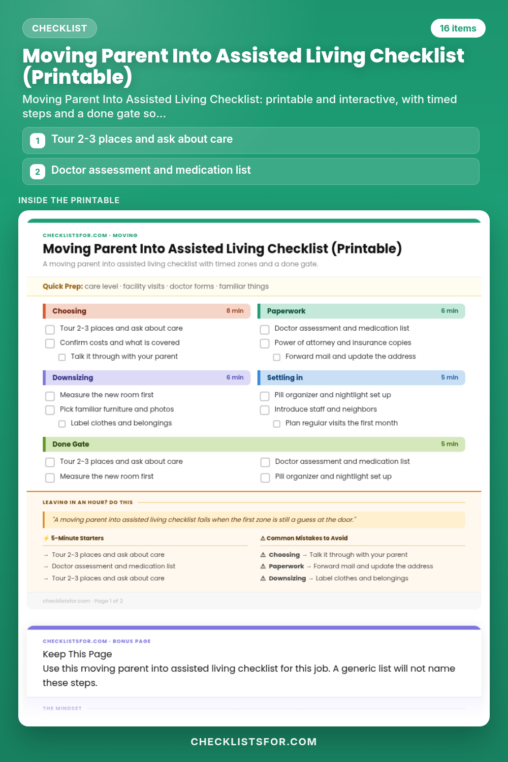 Moving Parent Into Assisted Living Checklist (Printable)