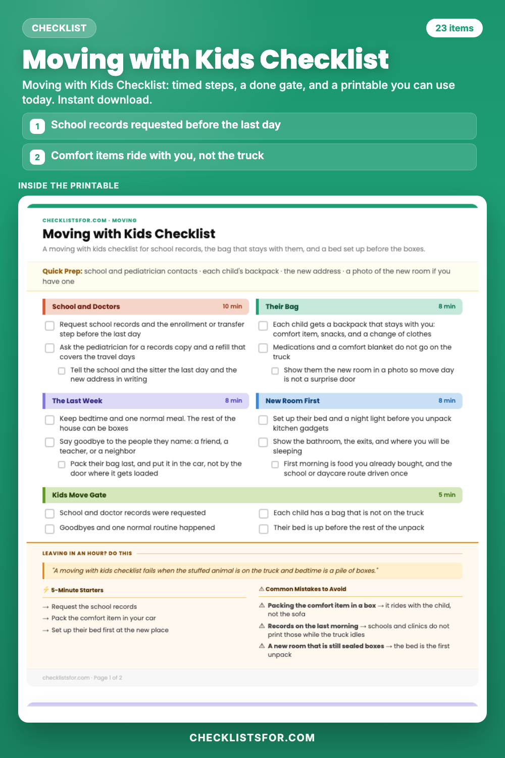 Moving with Kids Checklist