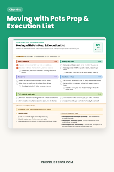 Moving with Pets Prep & Execution List