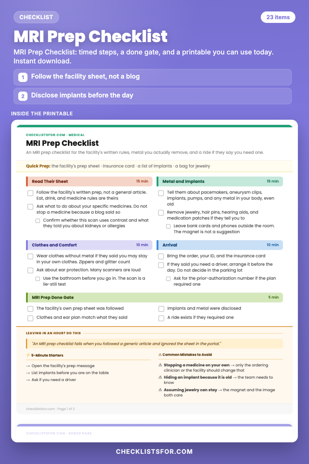MRI Prep Checklist