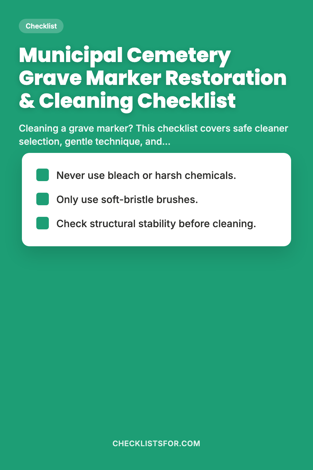 Municipal Cemetery Grave Marker Restoration & Cleaning Checklist