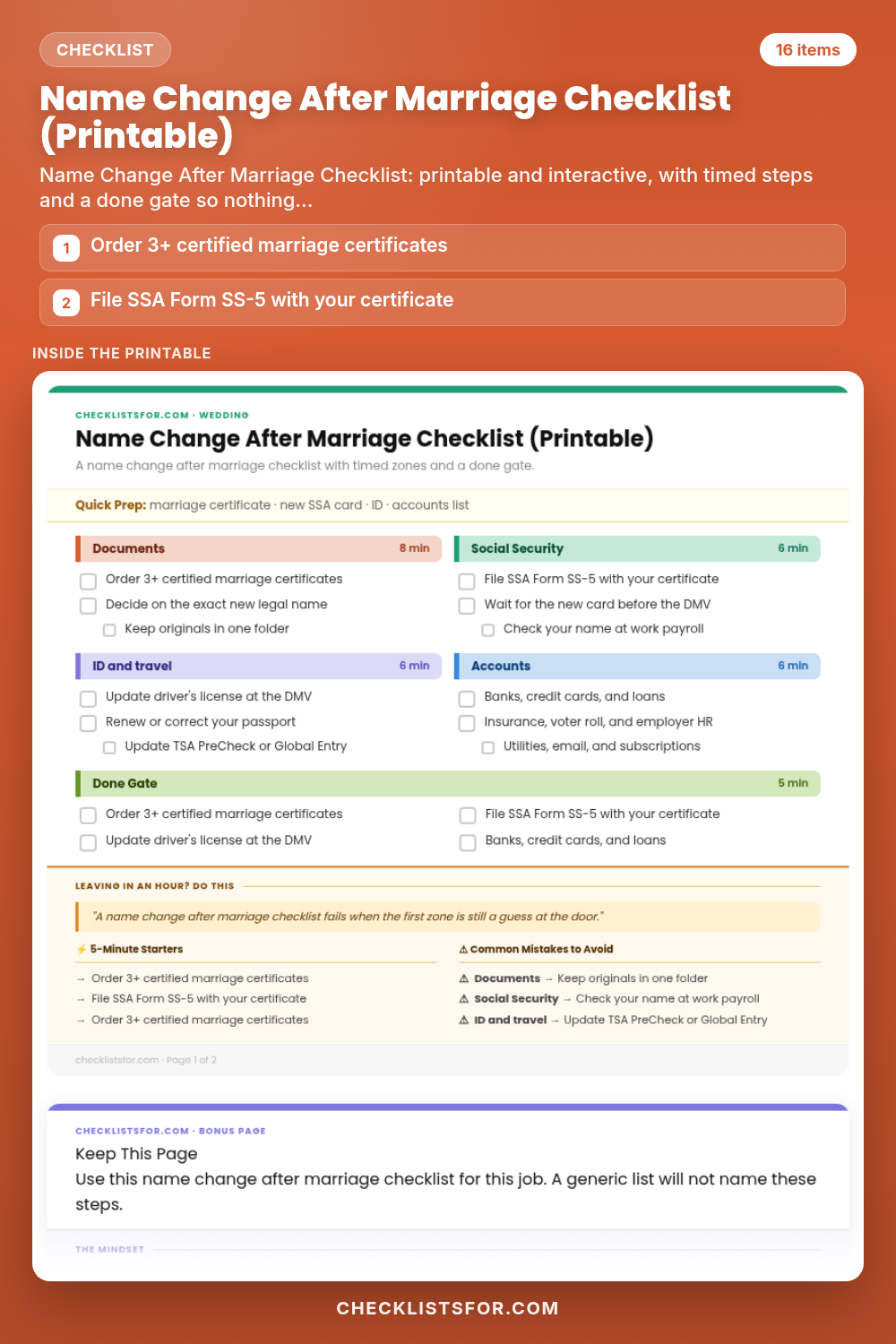 Name Change After Marriage Checklist (Printable)