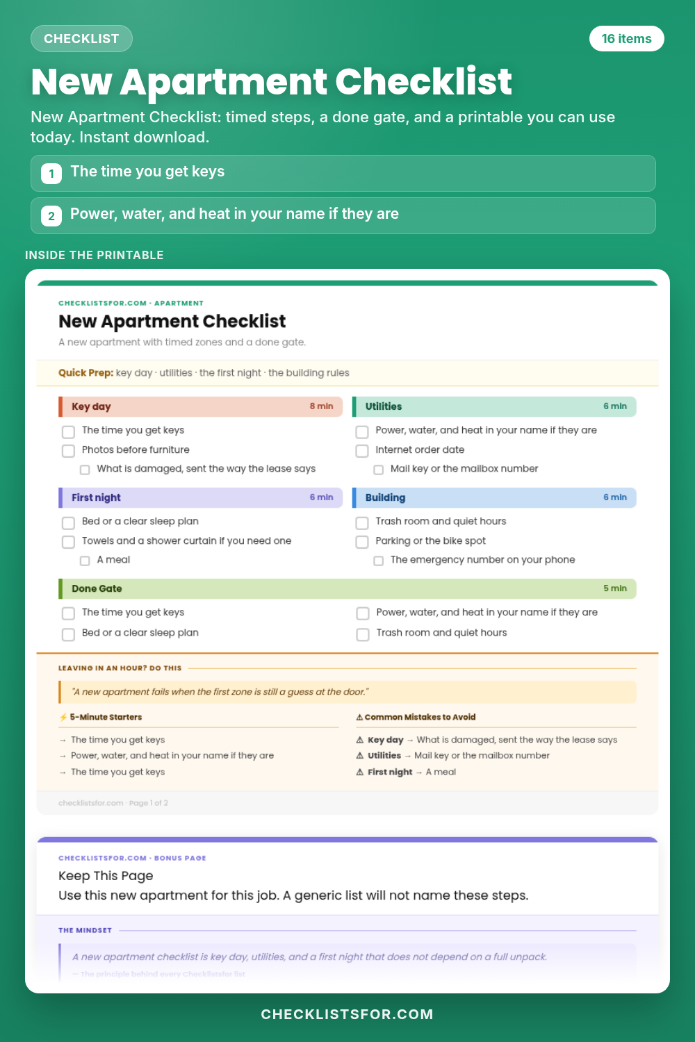 New Apartment Checklist cover, interactive checklist