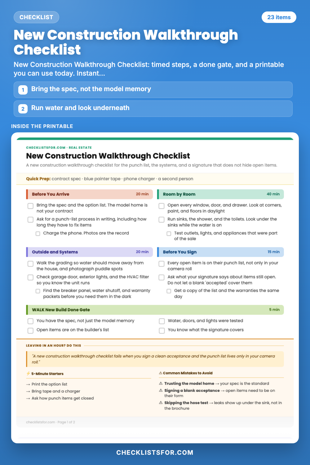 New Construction Walkthrough Checklist