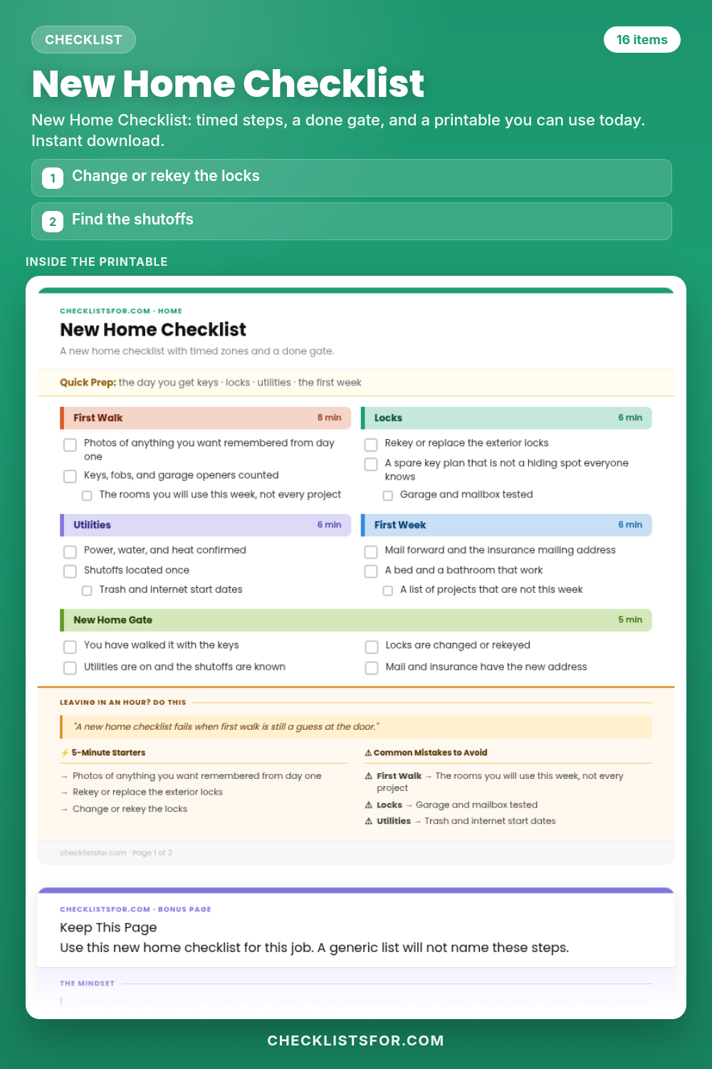 New Home Checklist cover, interactive checklist