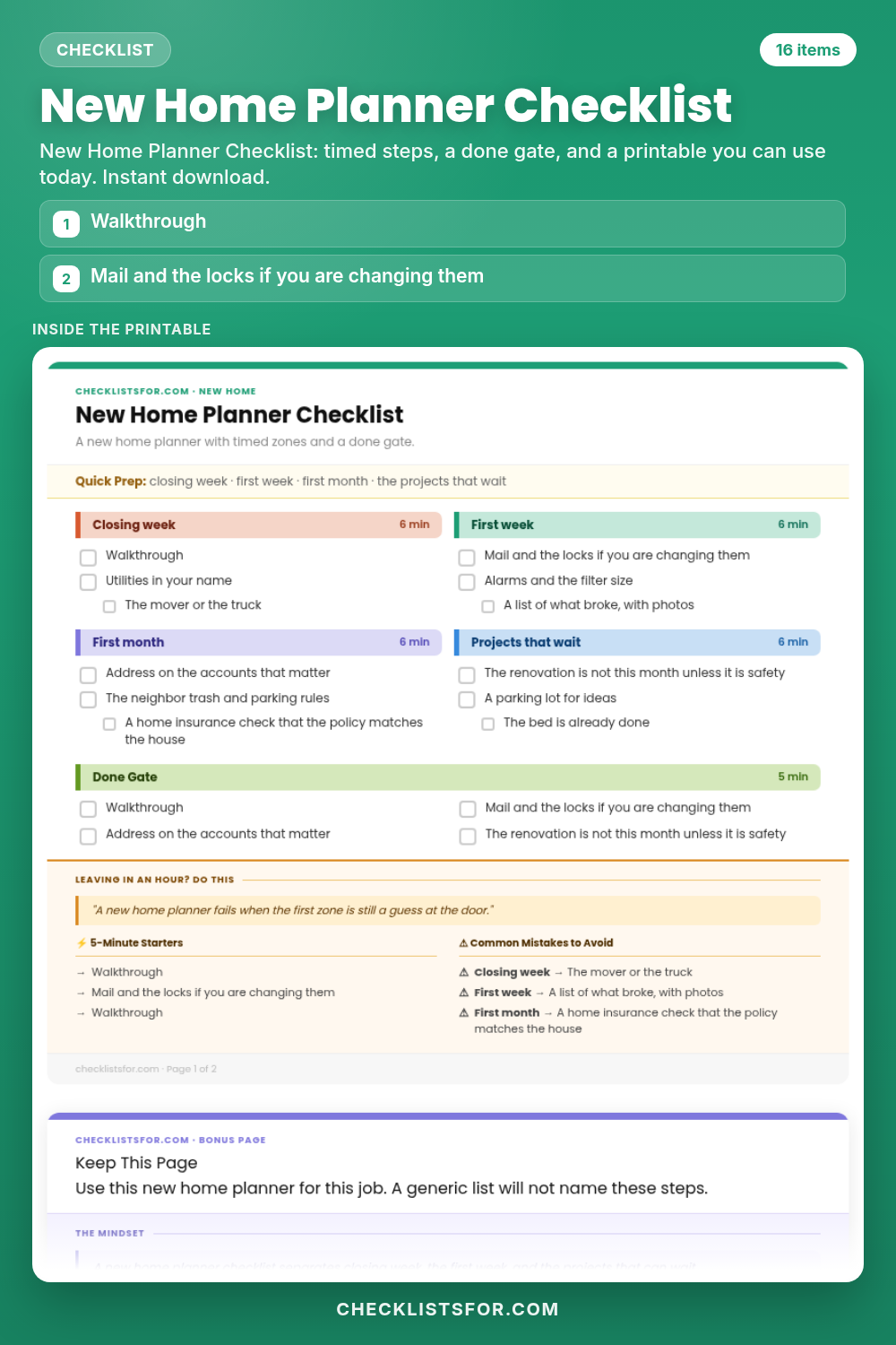 New Home Planner Checklist cover, interactive checklist