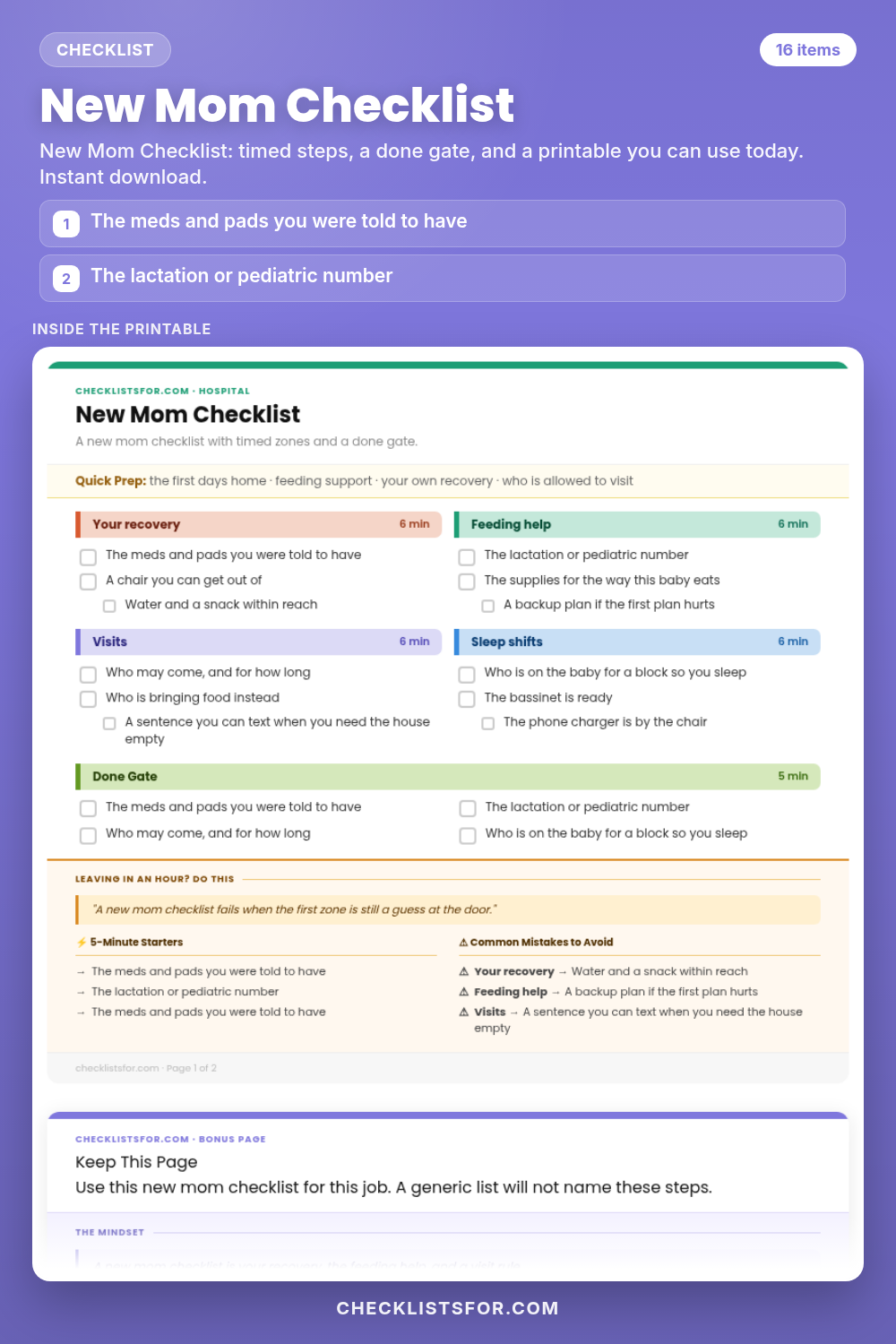 New Mom Checklist cover, interactive checklist