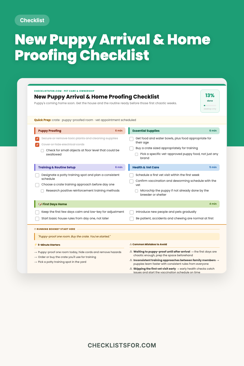 New Puppy Arrival & Home Proofing Checklist