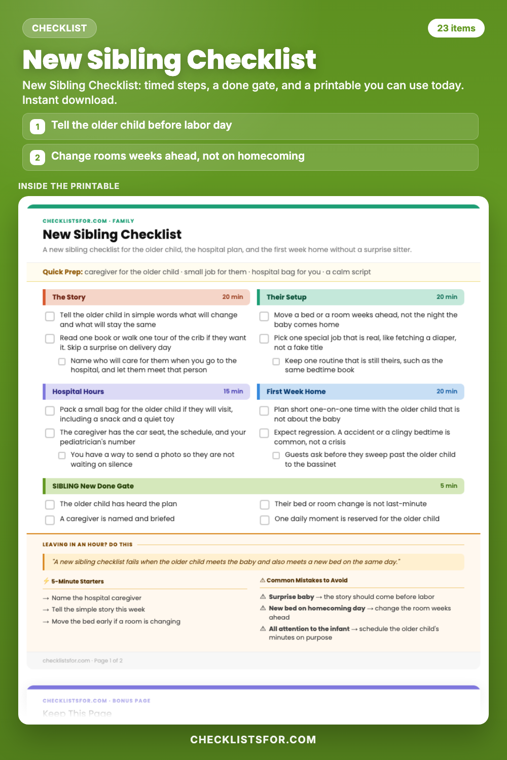 New Sibling Checklist