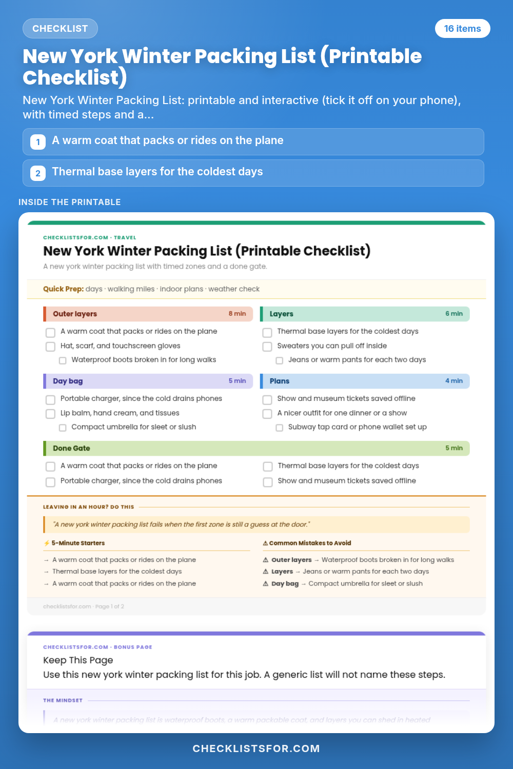 New York Winter Packing List (Printable Checklist)