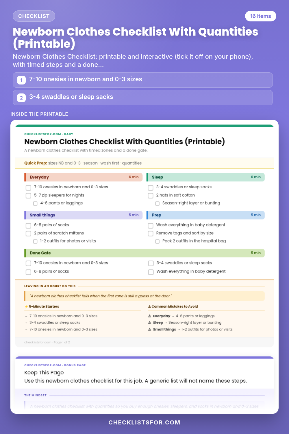 Newborn Clothes Checklist With Quantities (Printable)