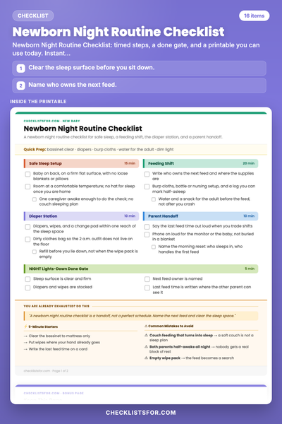 Newborn Night Routine Checklist