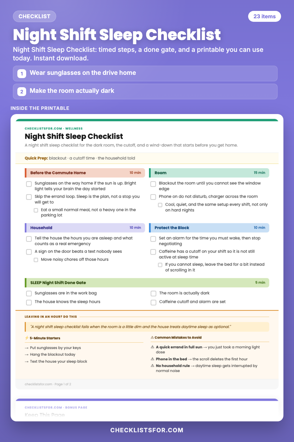 Night Shift Sleep Checklist