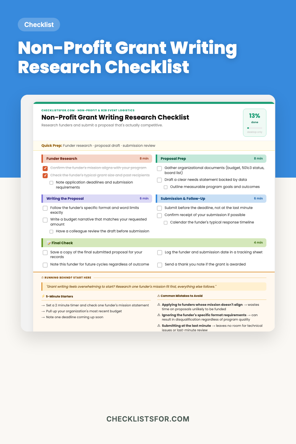 Non-Profit Grant Writing Research & Proposal Submission Checklist cover