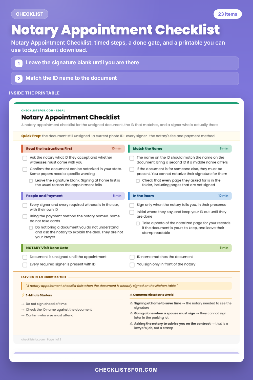 Notary Appointment Checklist