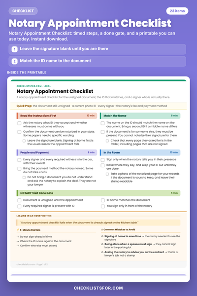 Notary Appointment Checklist