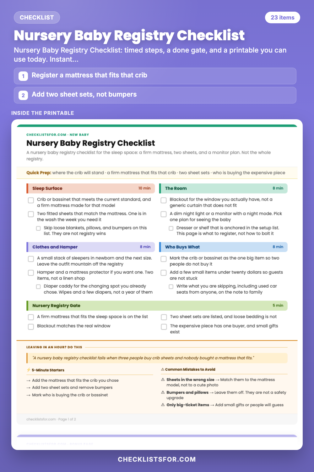 Nursery Baby Registry Checklist