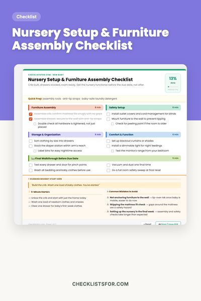 Nursery Setup & Furniture Assembly Checklist