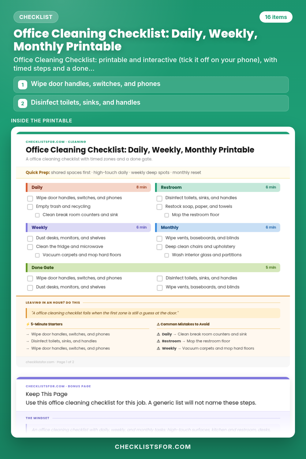 Office Cleaning Checklist: Daily, Weekly, Monthly Printable