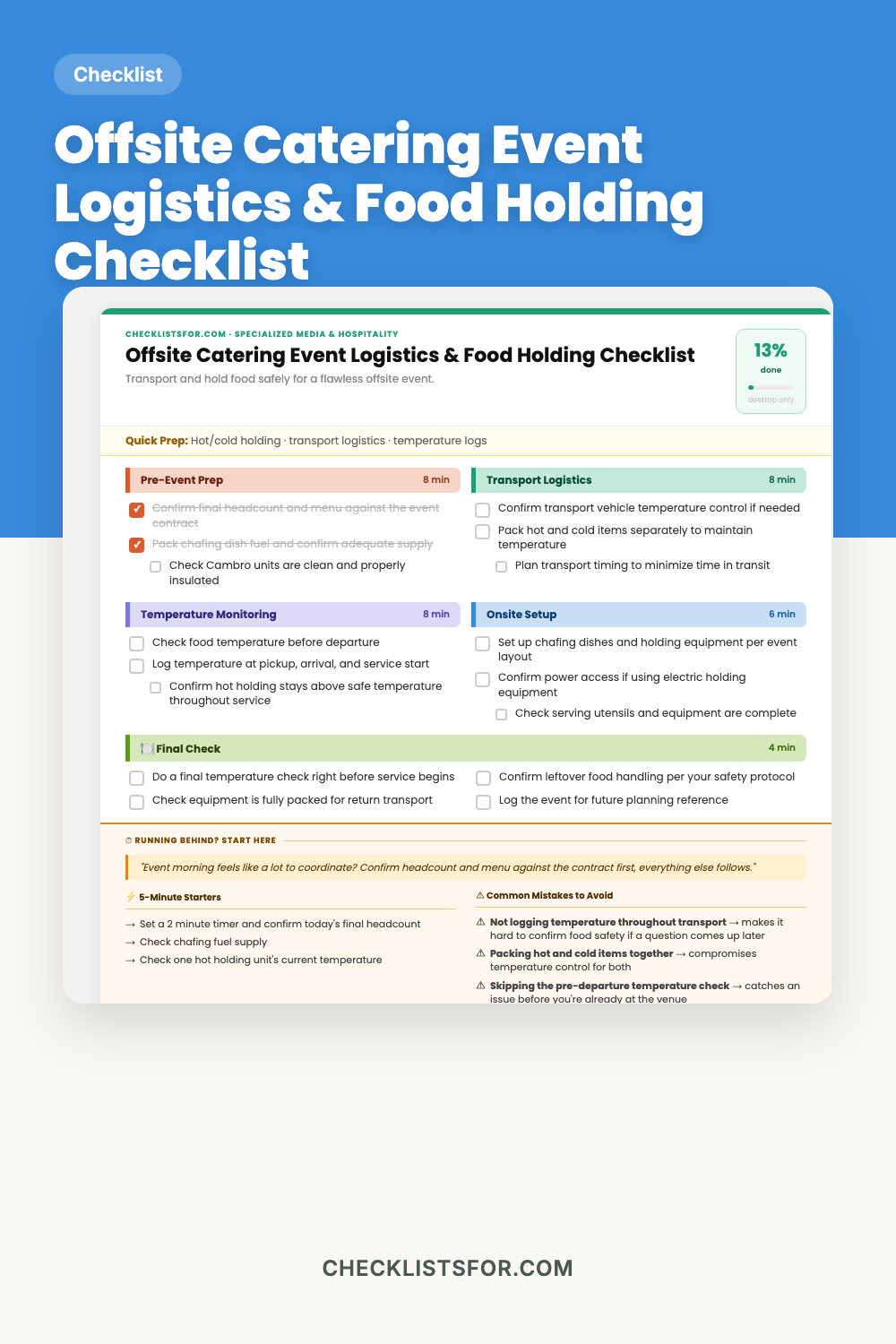 Offsite Catering Event Logistics & Hot/Cold Food Holding Log Checklist cover