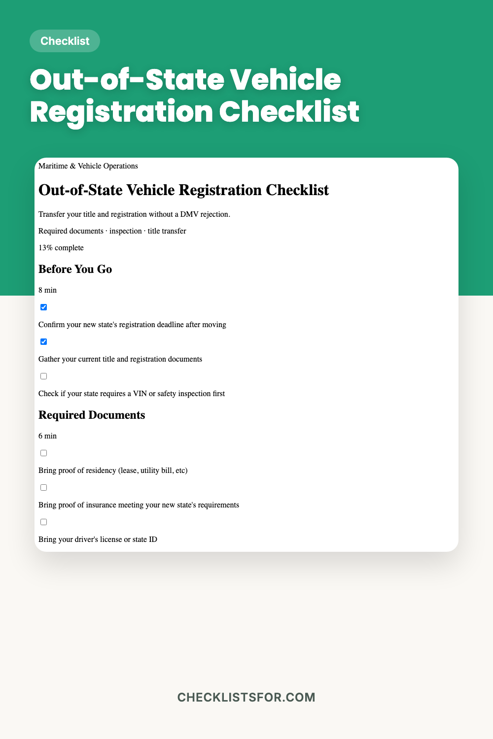 Out-of-State Vehicle Registration Checklist