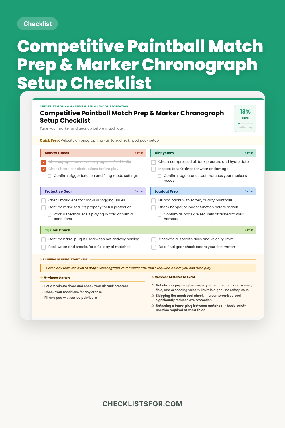 Competitive Paintball Match Prep & Marker Chronograph Setup Checklist