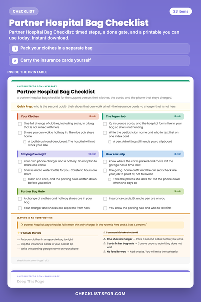 Partner Hospital Bag Checklist