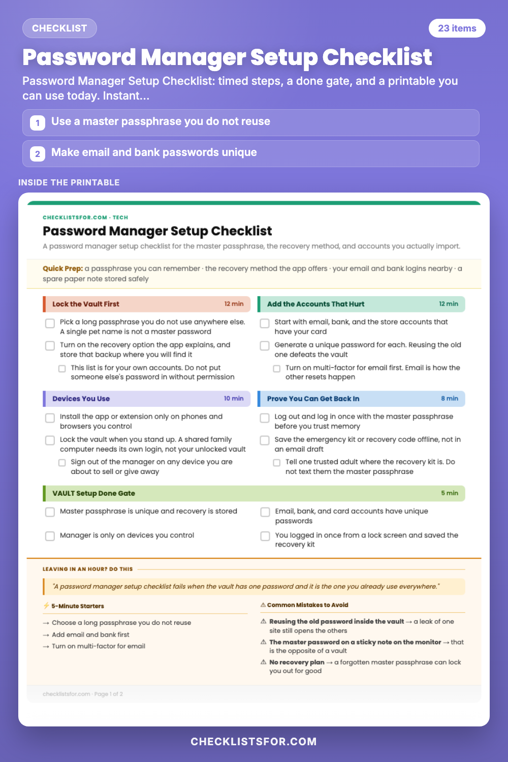Password Manager Setup Checklist
